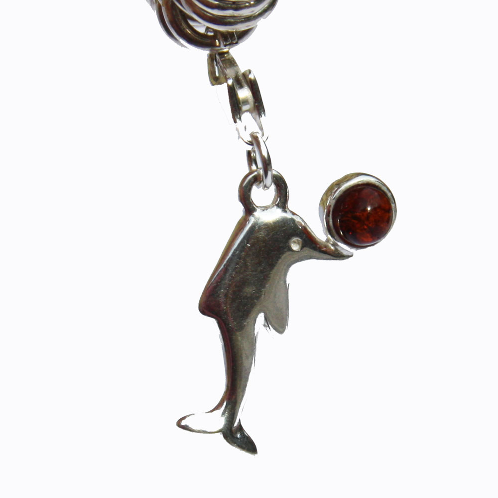 Silver Amber Charm - Dolphin
