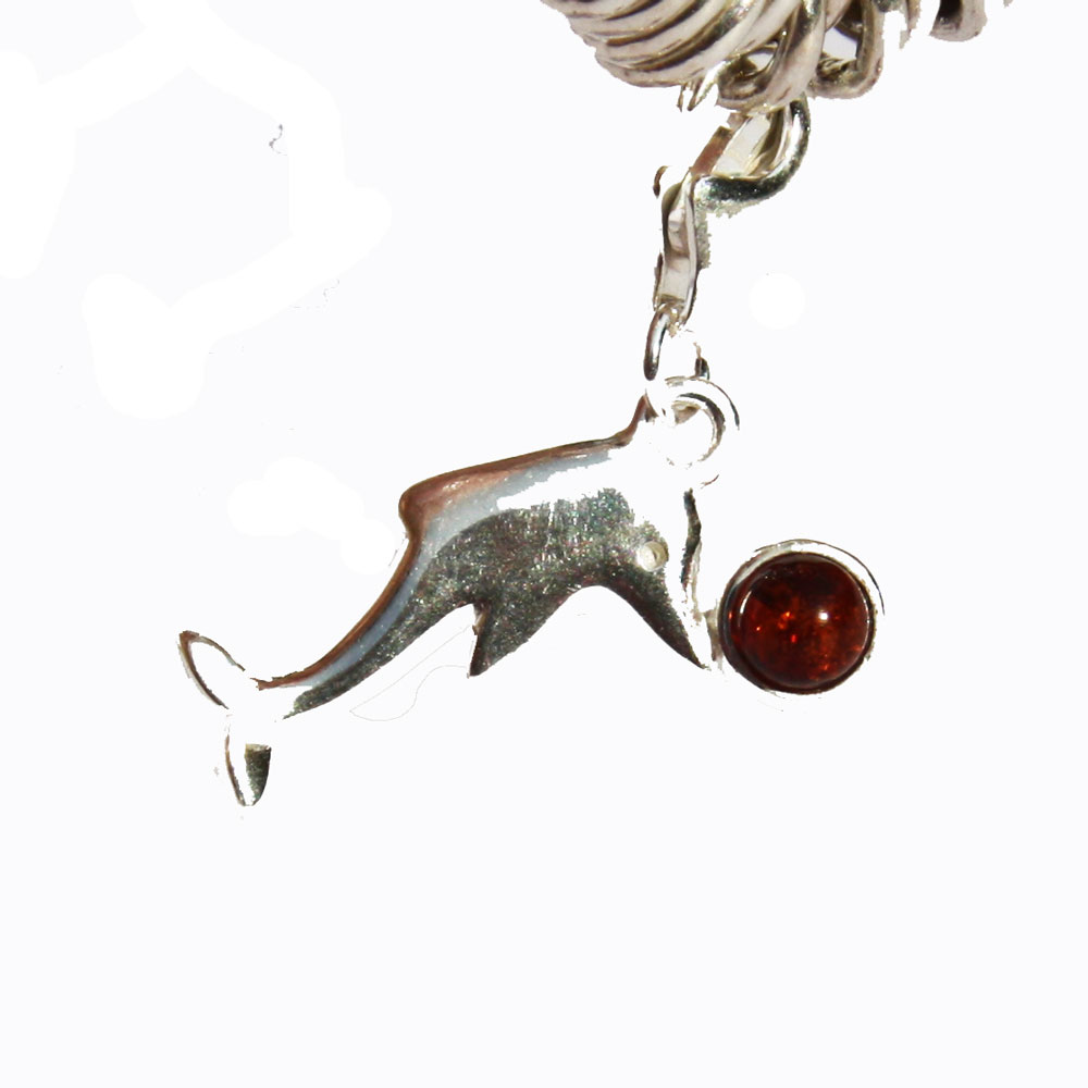 Silver Amber Charm - Dolphin