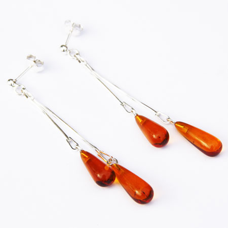 Dangly Amber Earrings-Two Drops