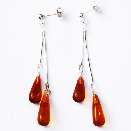 Dangly Amber Earrings-Two Drops