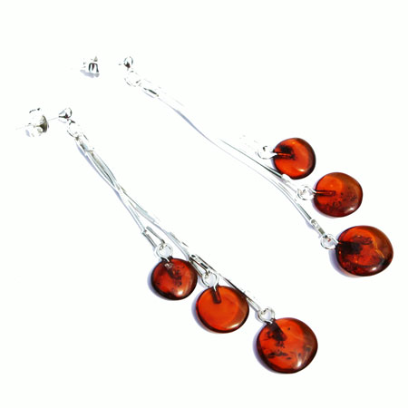 Amber Earrings - Triple Chain Tablets