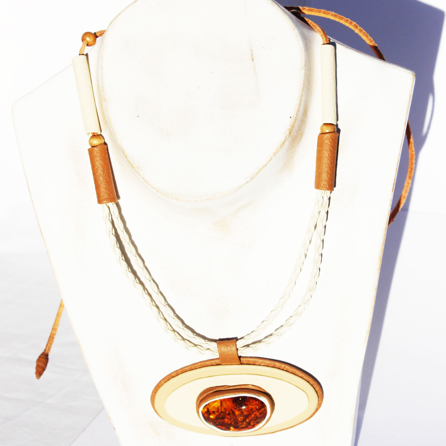 Amber in Leather Pendant 1