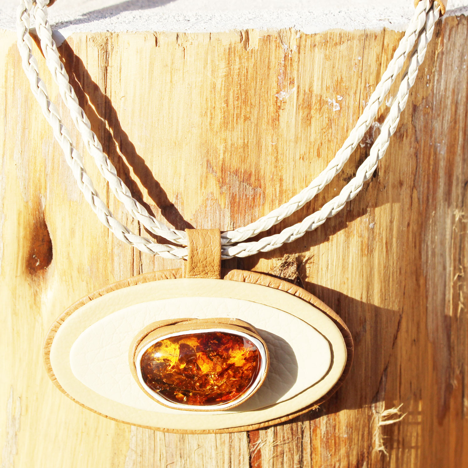 Amber in Leather Pendant 1