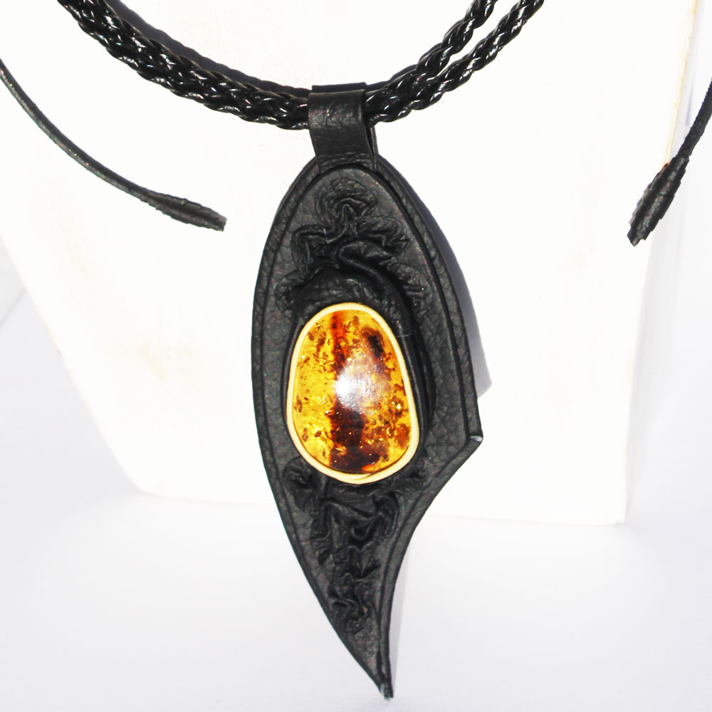 Amber in Leather Pendant 10