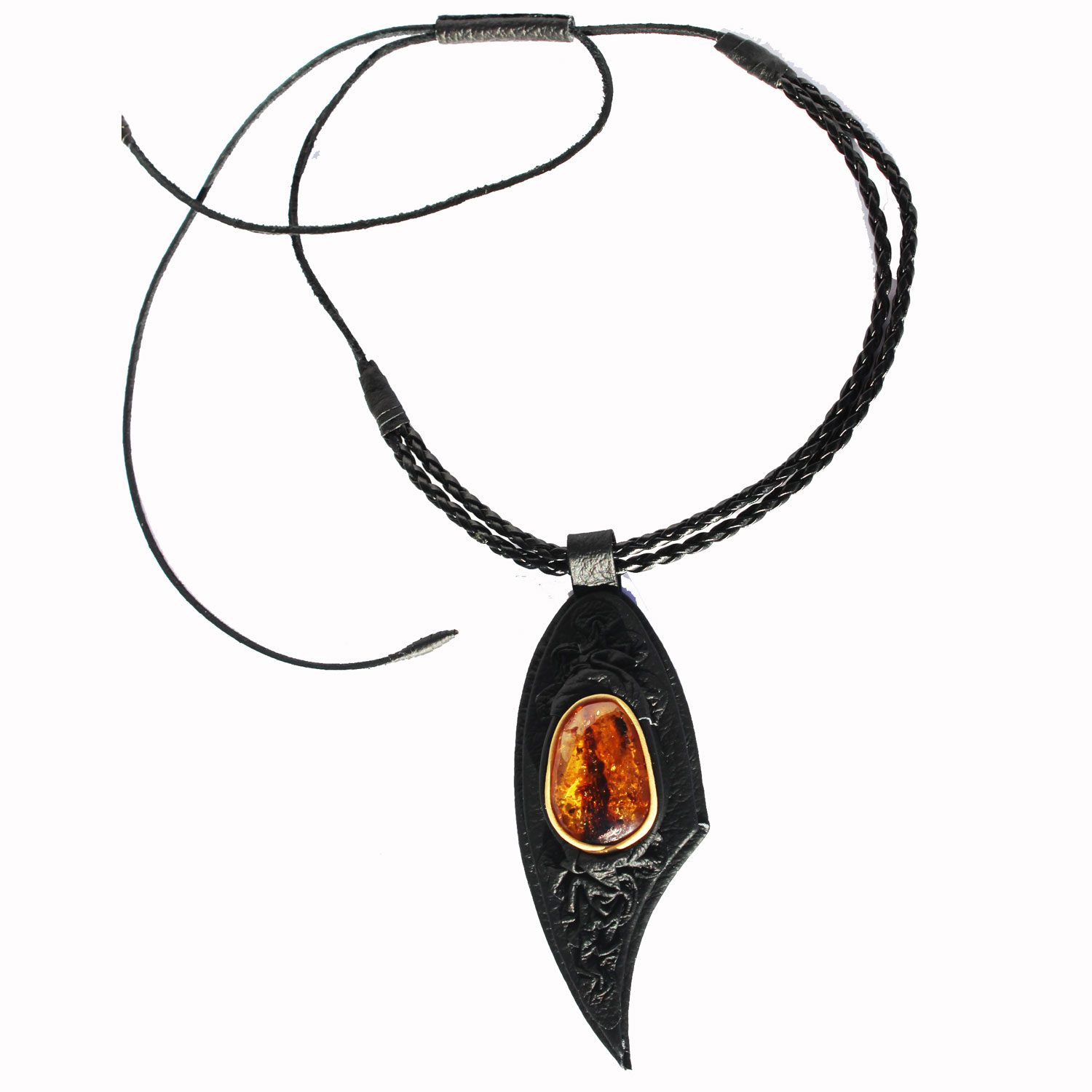 Amber in Leather Pendant 10