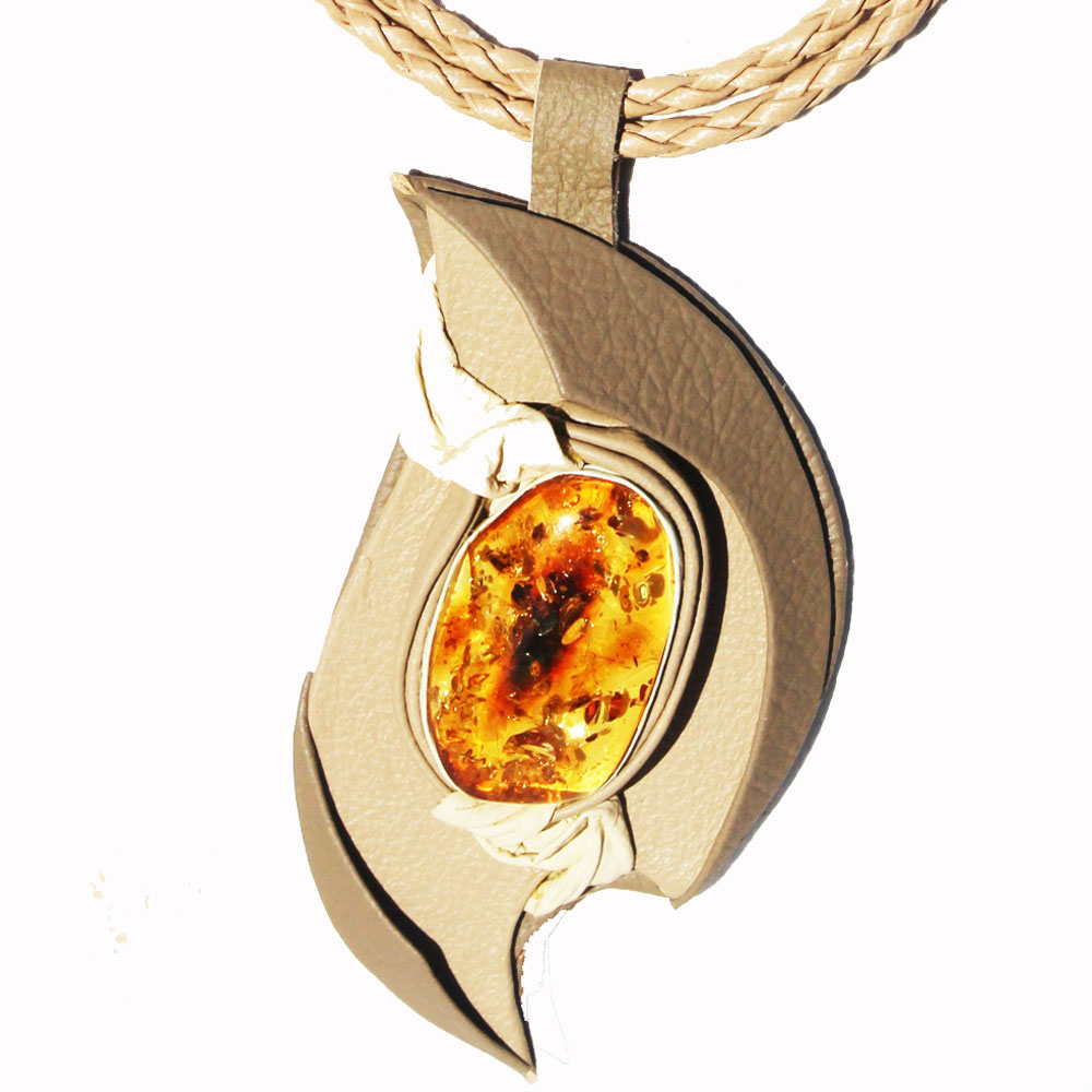 Amber in Leather Pendant 2