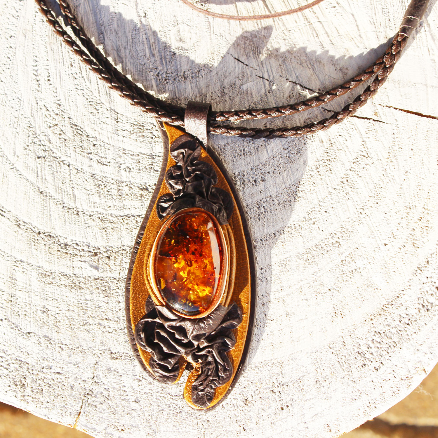 Amber in Leather Pendant 8
