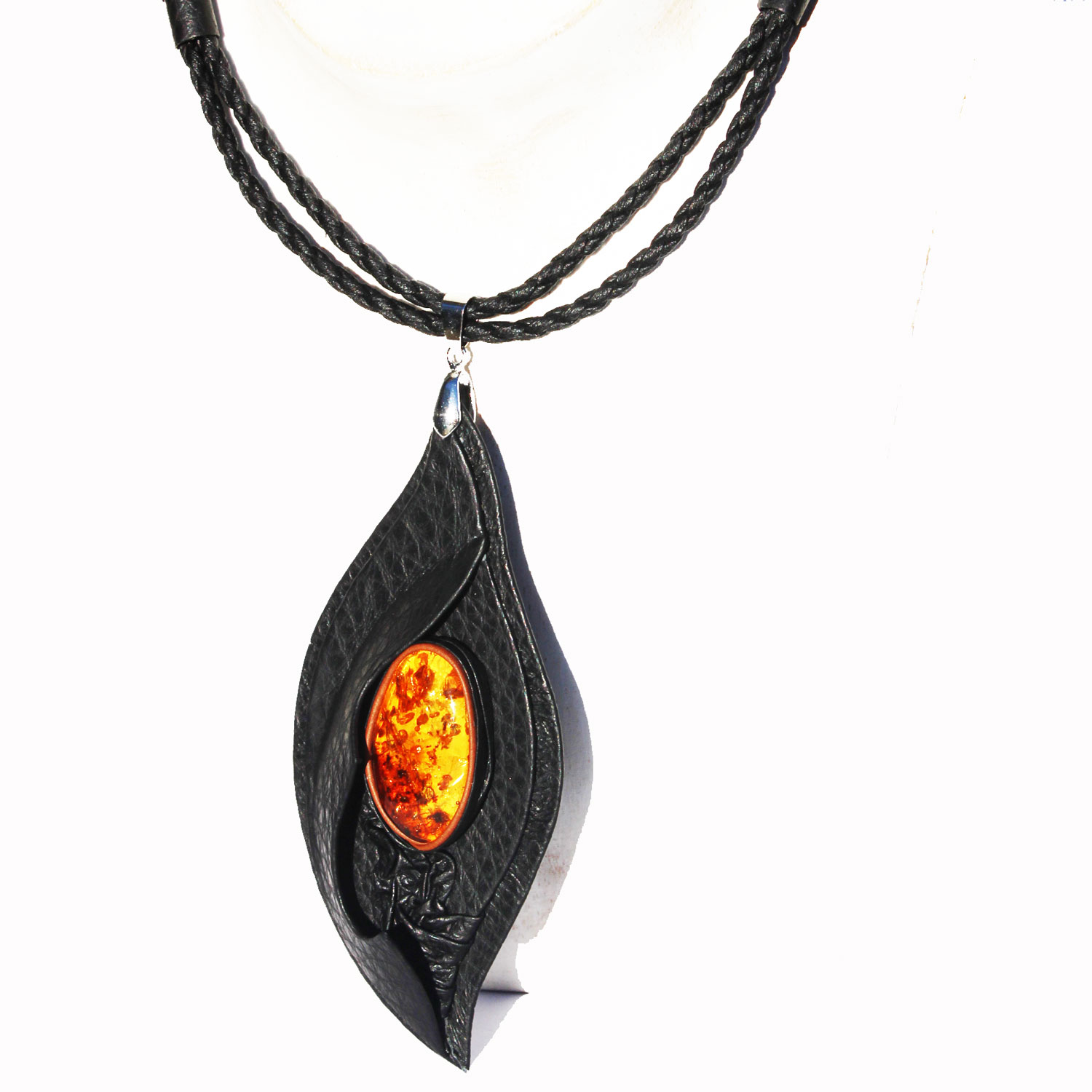 Amber in Leather Pendant 3