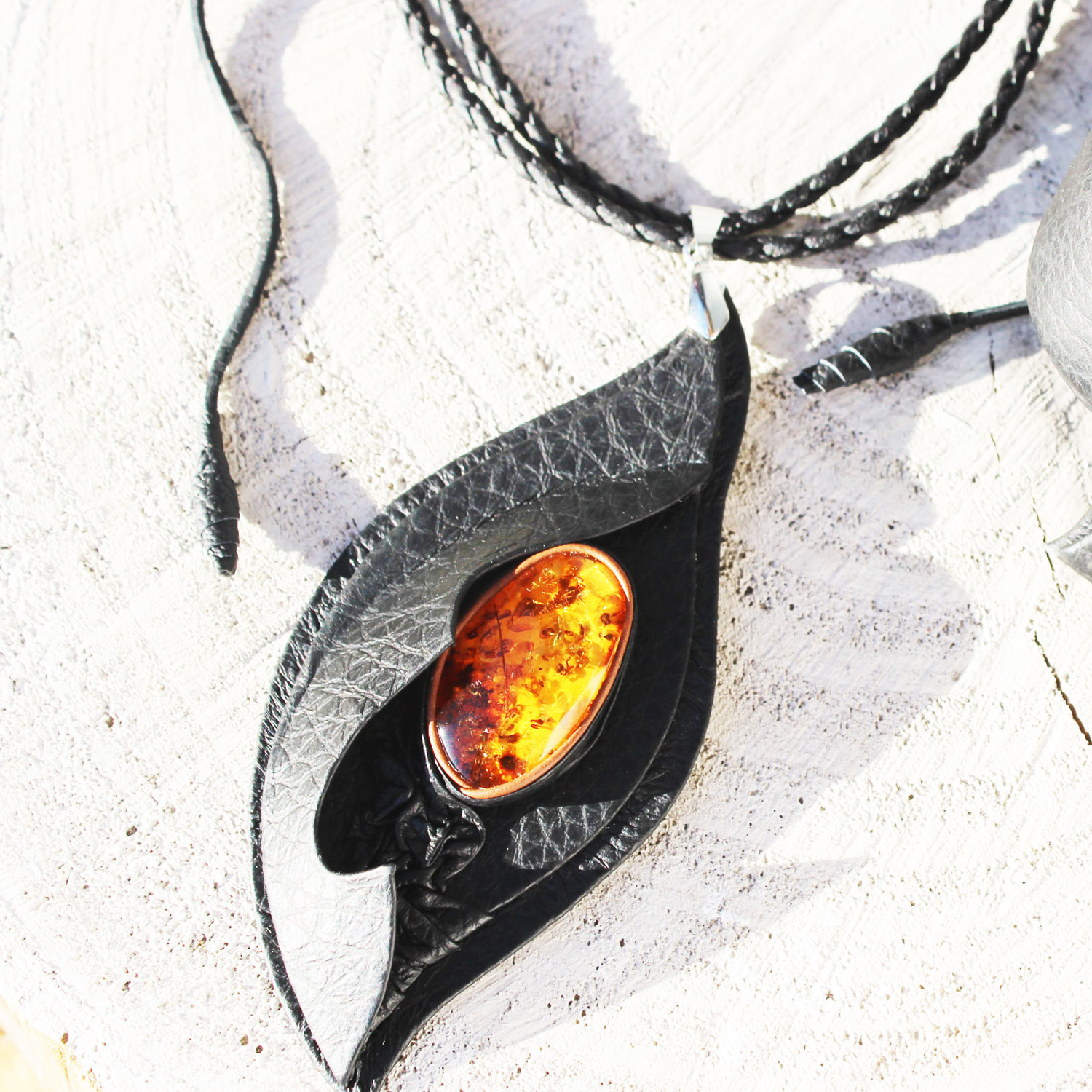 Amber in Leather Pendant 3
