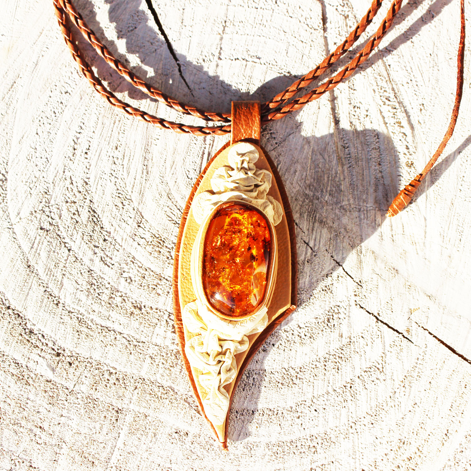 Amber in Leather Pendant 9
