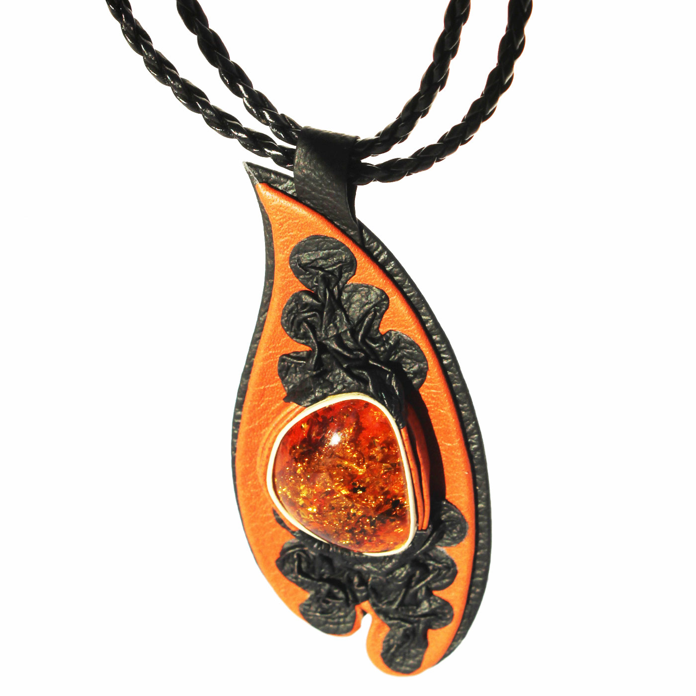 Amber in Leather Pendant 6