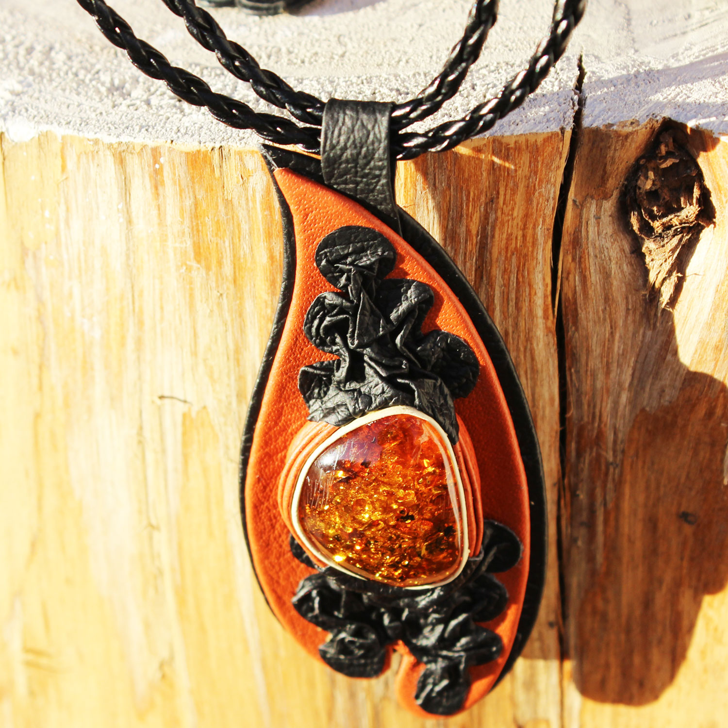 Amber in Leather Pendant 6