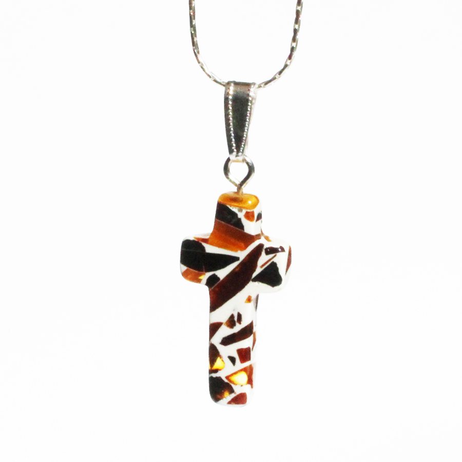 Amber Mosaic Cross Pendant