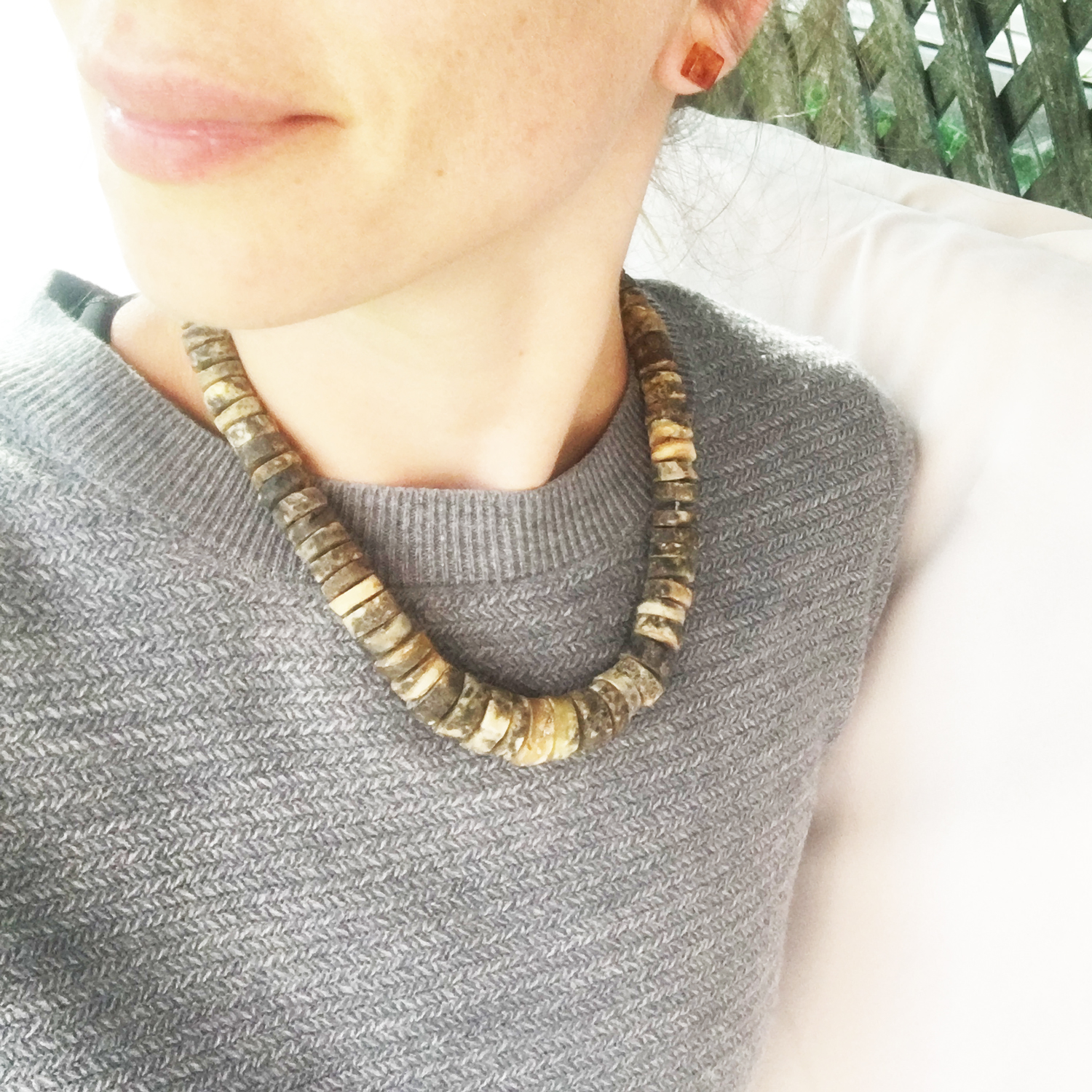 Butter-Grey Amber Tube Necklace