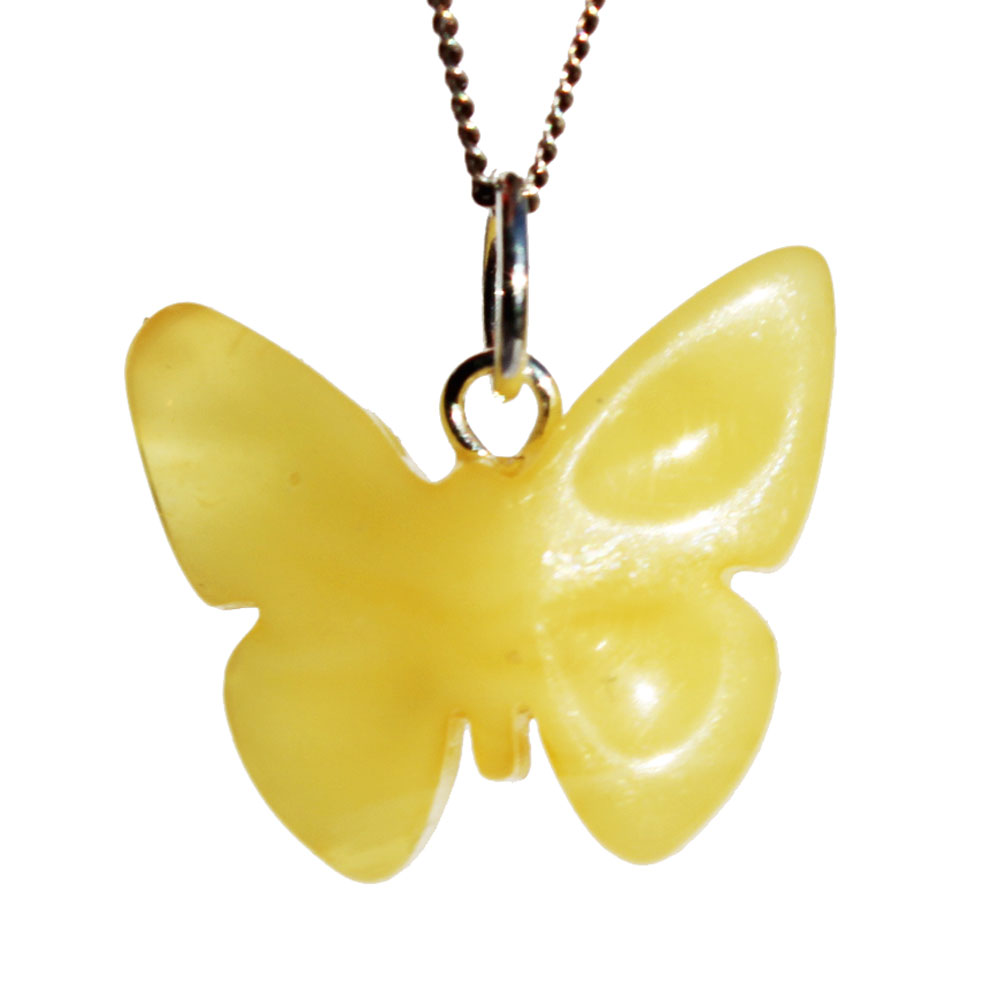 White Amber Butterfly Pendant