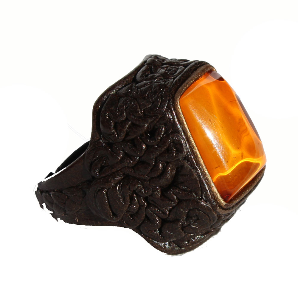 Baltic Amber - Leather Ring 8