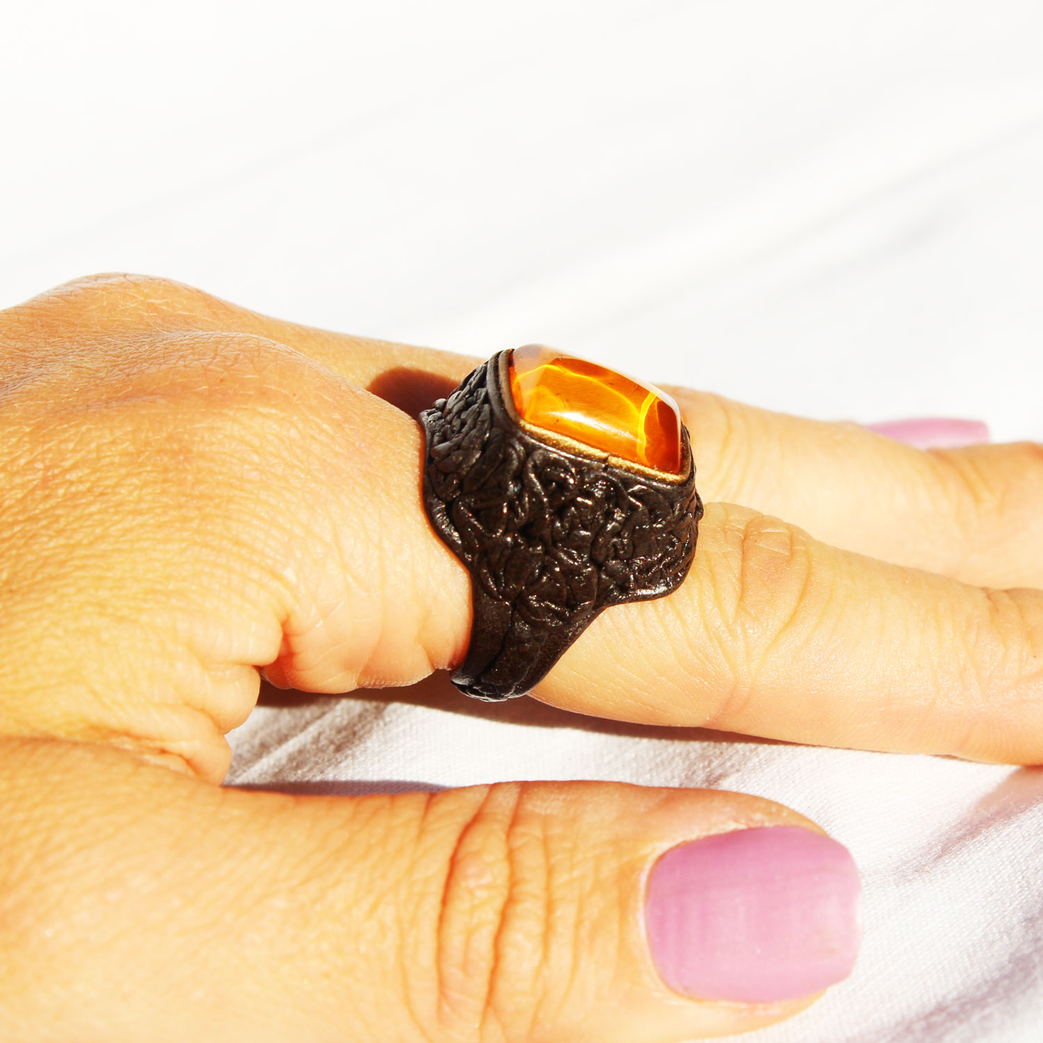 Baltic Amber - Leather Ring 8