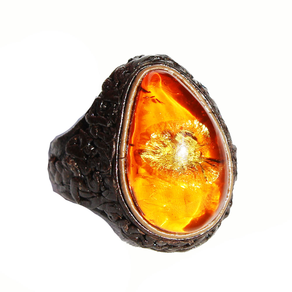 Baltic Amber - Leather Ring 10