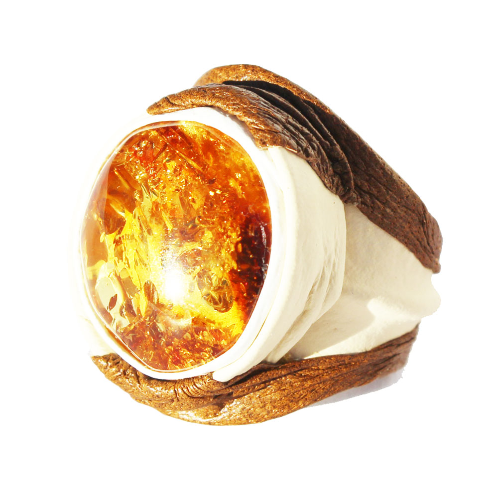 Baltic Amber - Leather Ring 15
