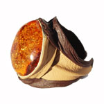 Baltic Amber - Leather Ring 19