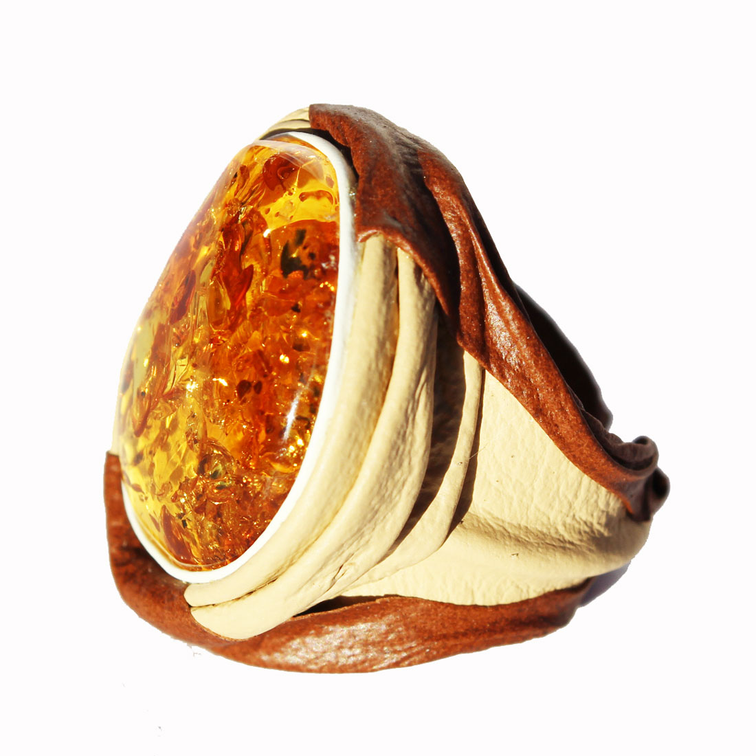 Baltic Amber - Leather Ring 18