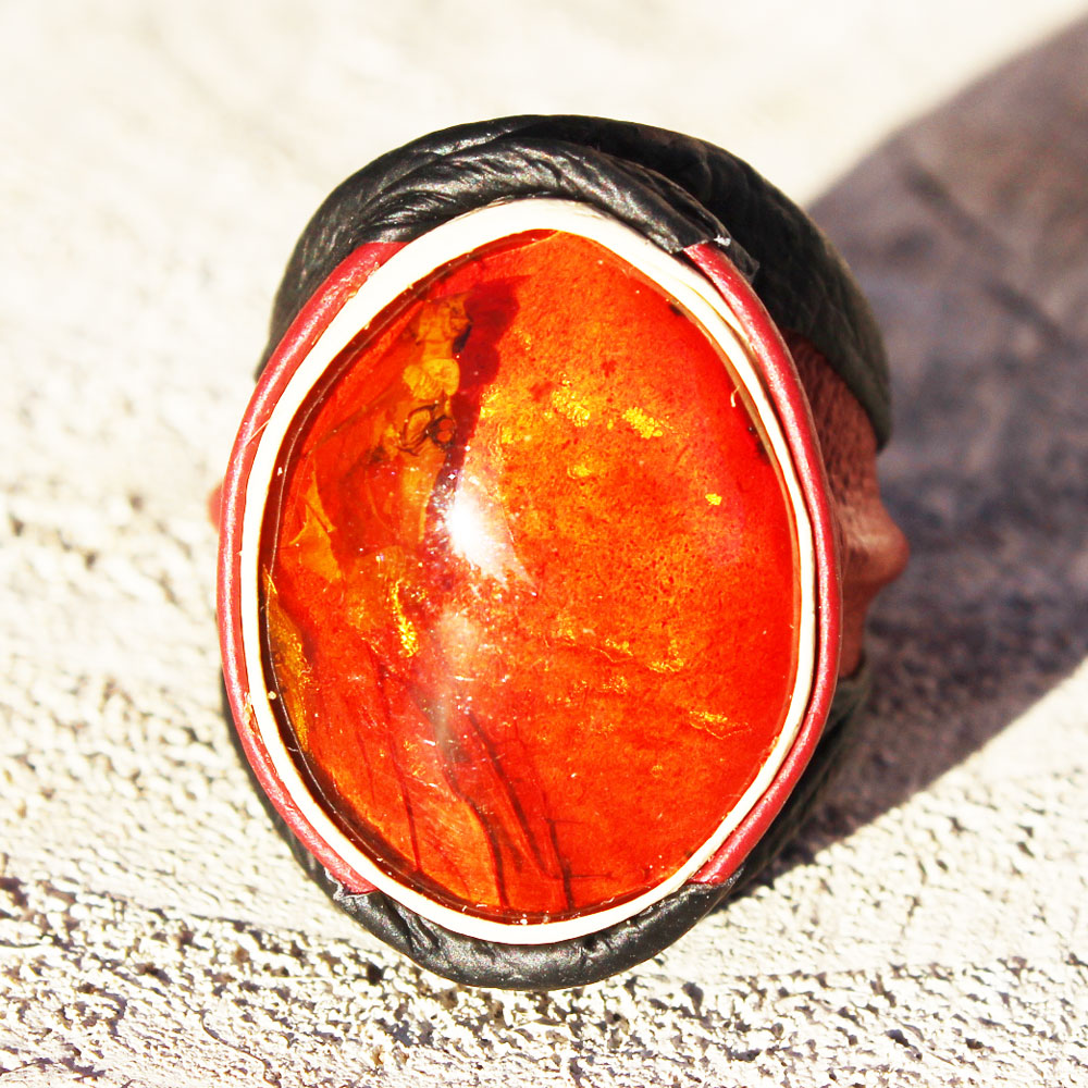 Baltic Amber - Leather Ring 6
