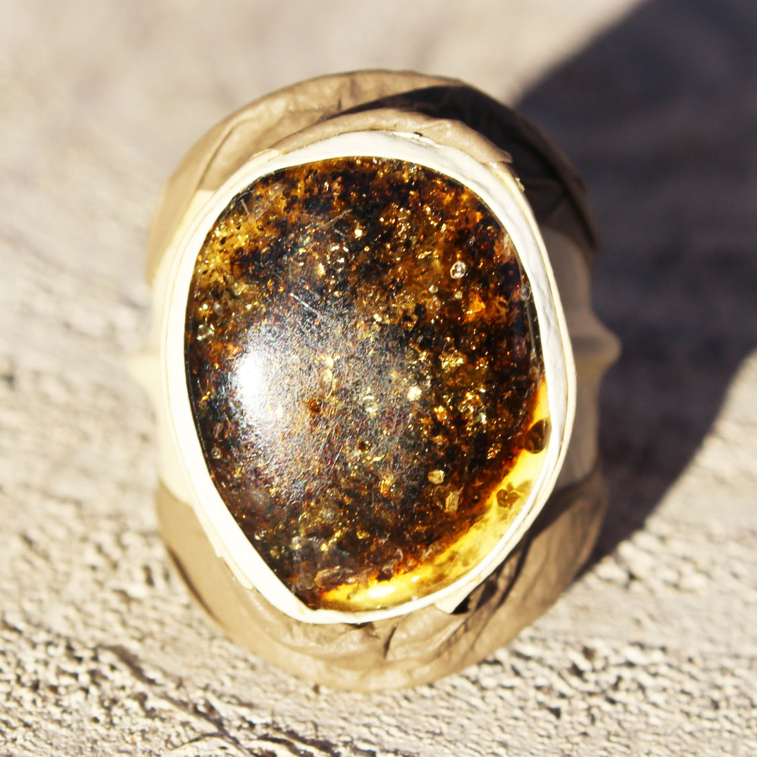 Baltic Amber - Leather Ring 9