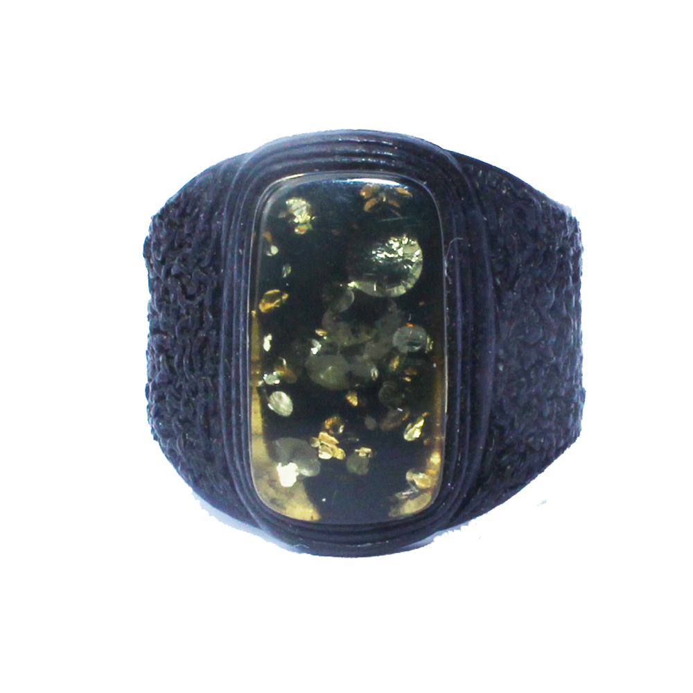 Baltic Amber - Leather Ring 16