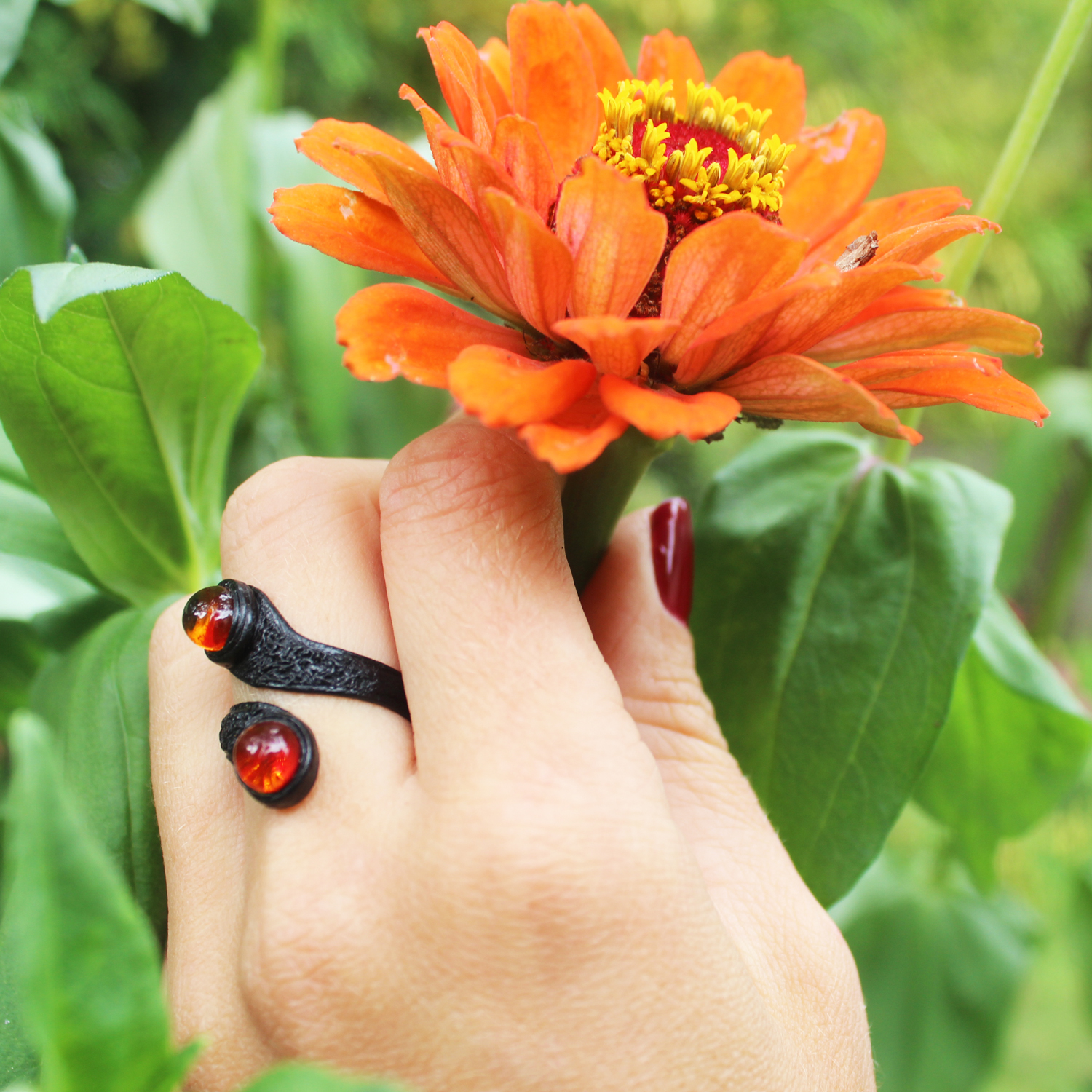 Baltic Amber - Leather Ring 17