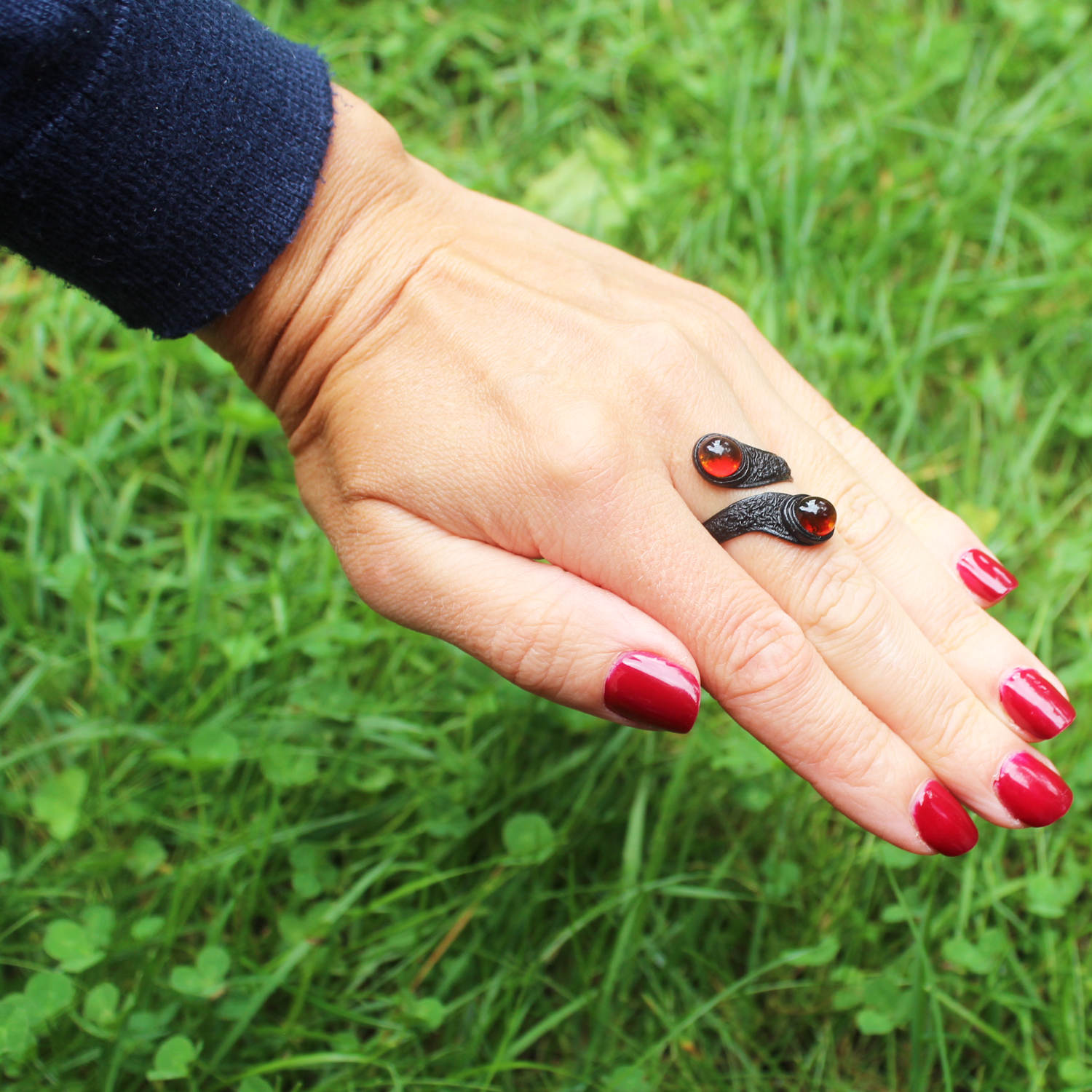 Baltic Amber - Leather Ring 17