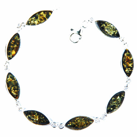 Green Amber Silver Bracelet Drops