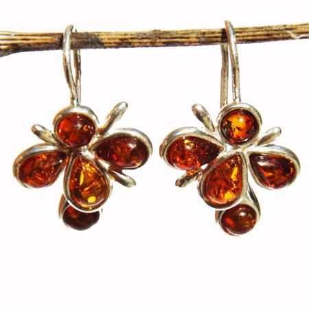 Honey Amber Silver Earrings 022