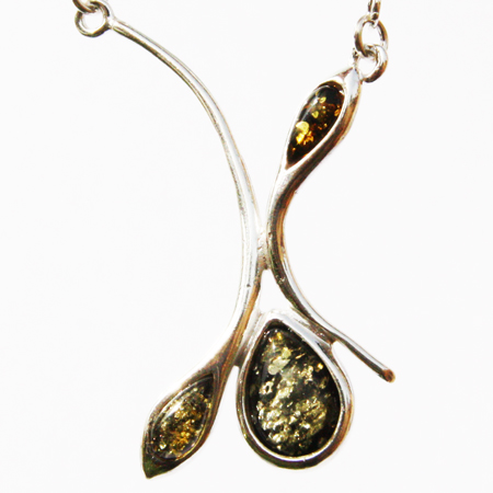 Amber Silver Green Necklace 13