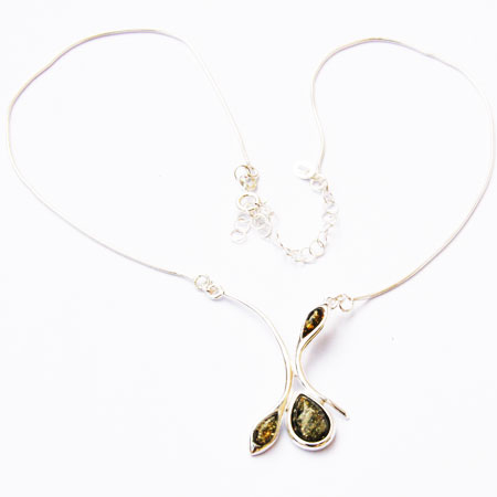 Amber Silver Green Necklace 13