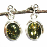 Green Amber Oval Earrings