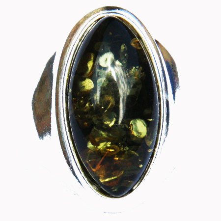 Amber Silver Green Ring 61