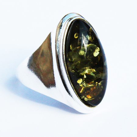 Amber Silver Green Ring 61