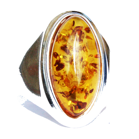 Amber Silver Honey Ring 61 