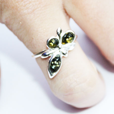 Amber Silver Green Ring 307