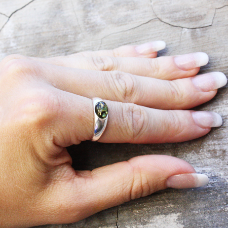 Amber Silver Green Ring 309