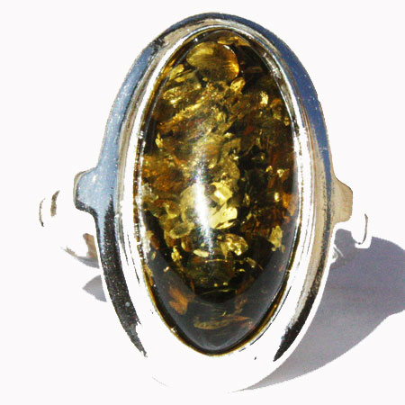 Amber Silver Green Ring 388