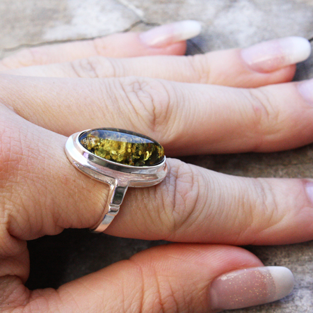 Amber Silver Green Ring 388