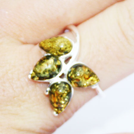 Amber Silver Green Ring 7184