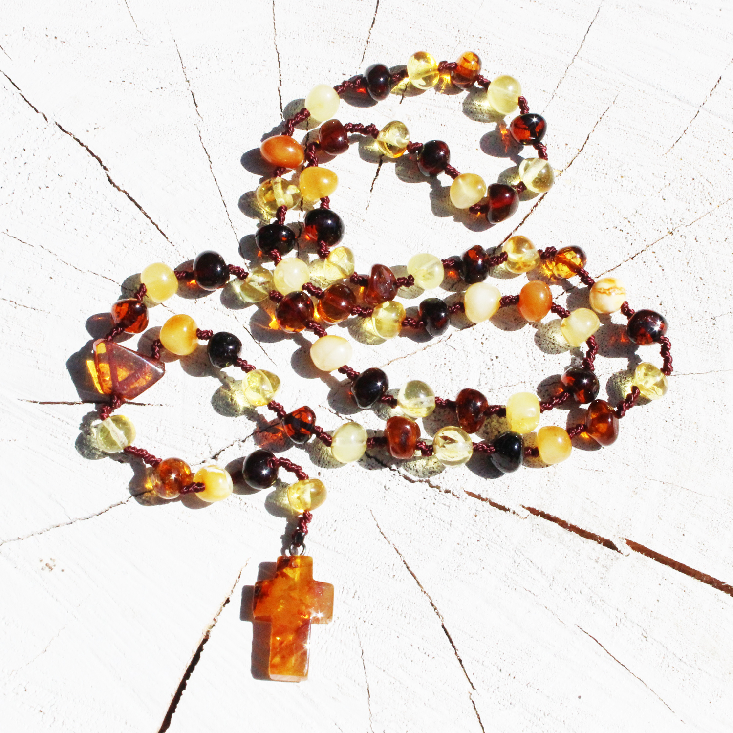 Multicolour Amber Christian Rosary