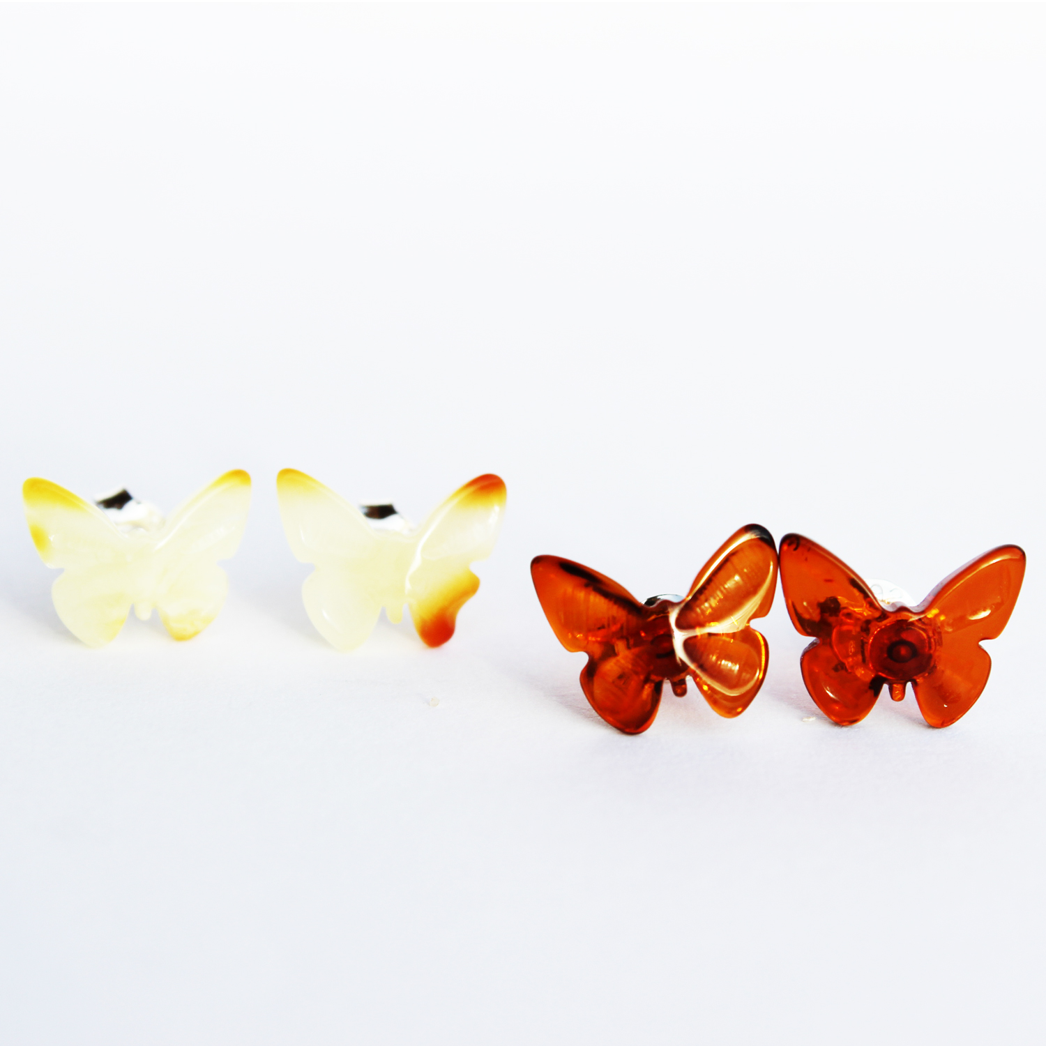 White Amber Butterfly Studs