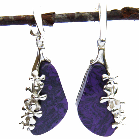 Purple Charoite Flower Earrings