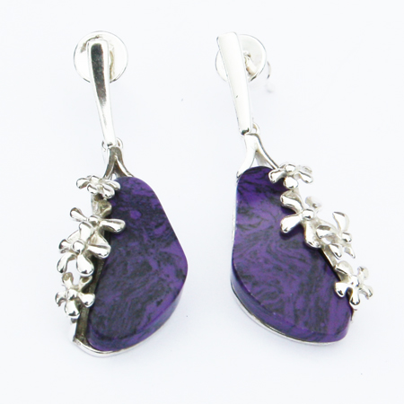 Purple Charoite Flower Earrings