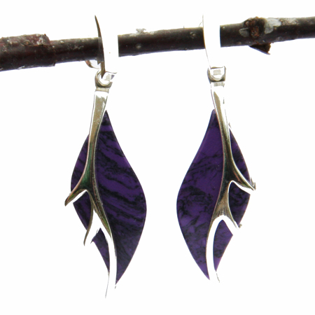 Purple Charoite Leaf Earrings