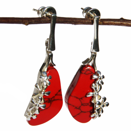 Red Coral Flower Earrings