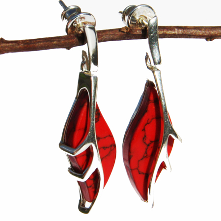 Red Coral Leaf Earrings